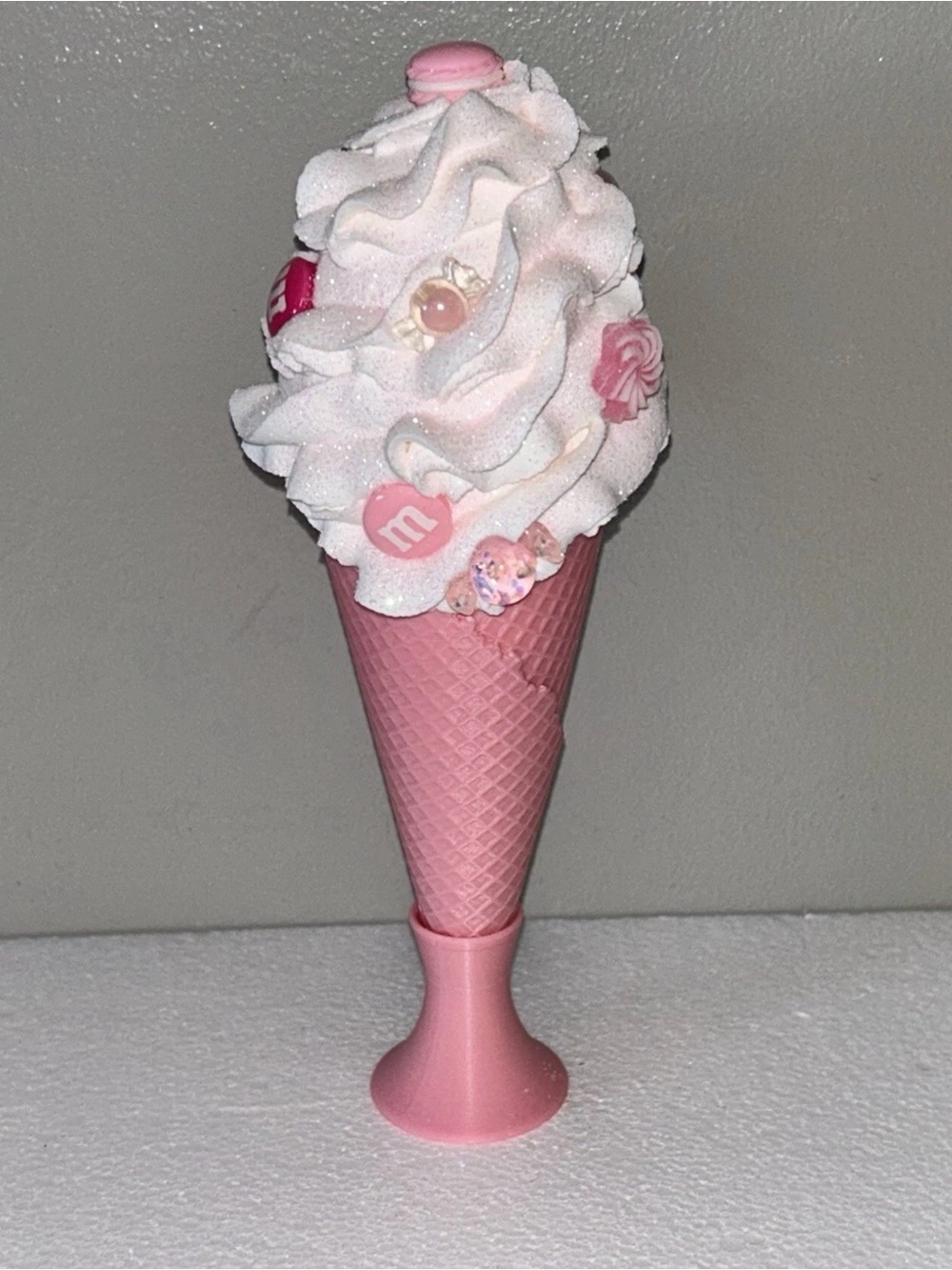 Pink Decorative Fake Ice Cream Cone Figurine - Handmade